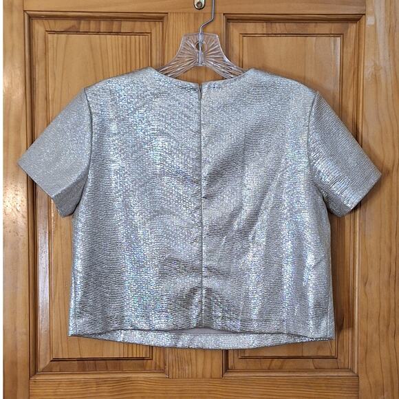 NWT Club Monaco Ralph Lauren Shirt Women's M Cropped Metallic Champagne Evening - Picture 5 of 9